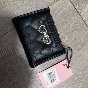 Juicy Couture Black Quilted Heart Accent Zip Wallet